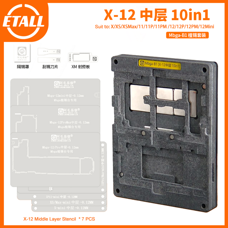 AMAOE X-15 IP 24 IN 1 kit Platform stensil Reballing lapisan tengah untuk iphone X XS XSMAX 11 12 13 14 15 Series Pro/Max Mini Plus