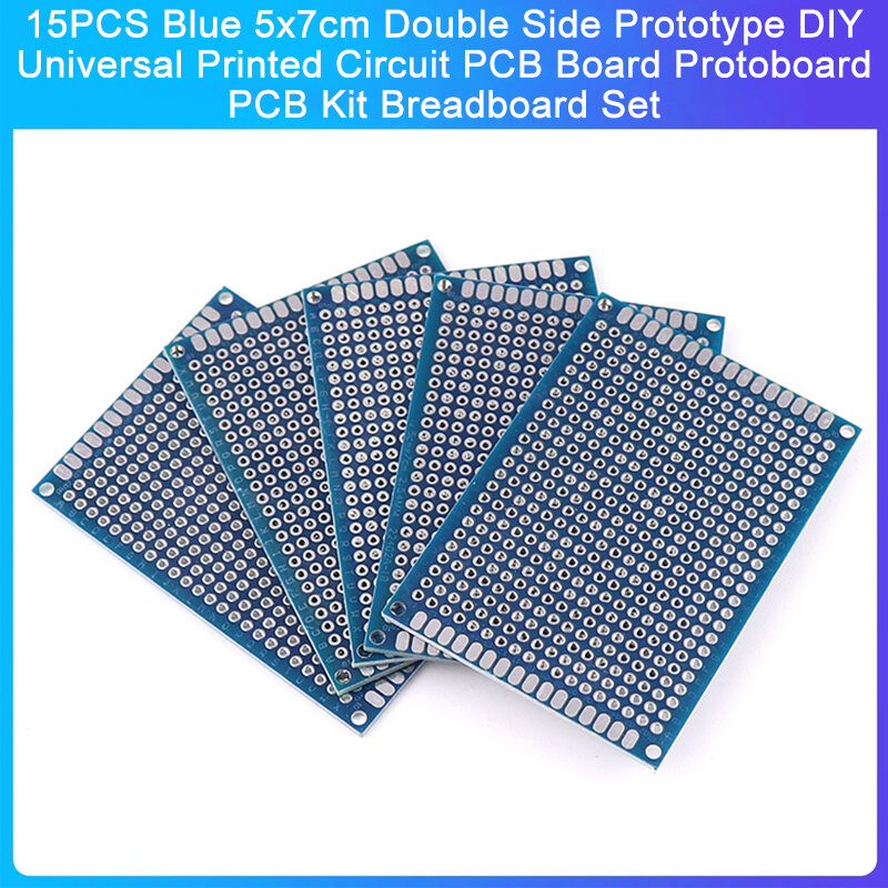 양면 프로토타입 DIY 범용 인쇄 회로 PCB 보드, 프로토보드 PCB 키트, 브레드보드 세트, 파란색 5x7cm, 15 개