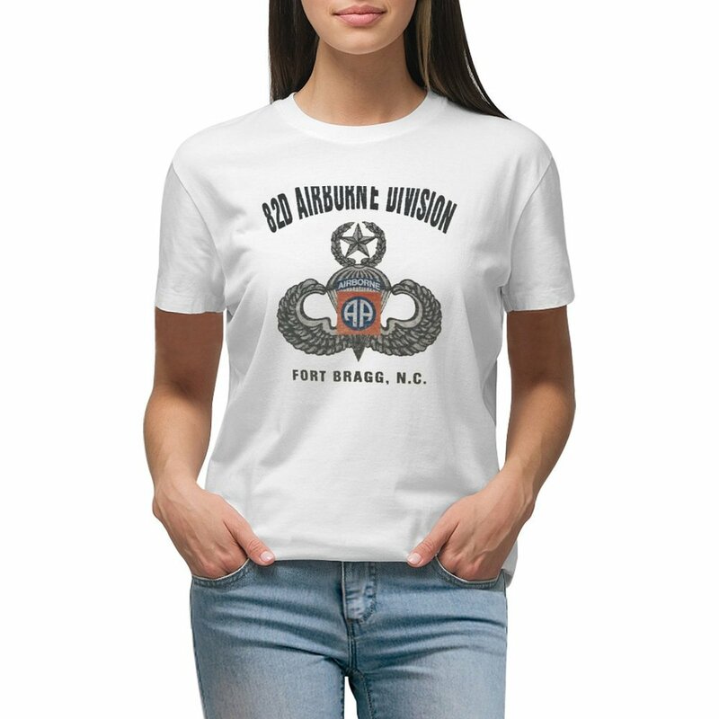 82nd-Camiseta Airborne de talla grande para mujer, ropa estética de anime, camisetas negras