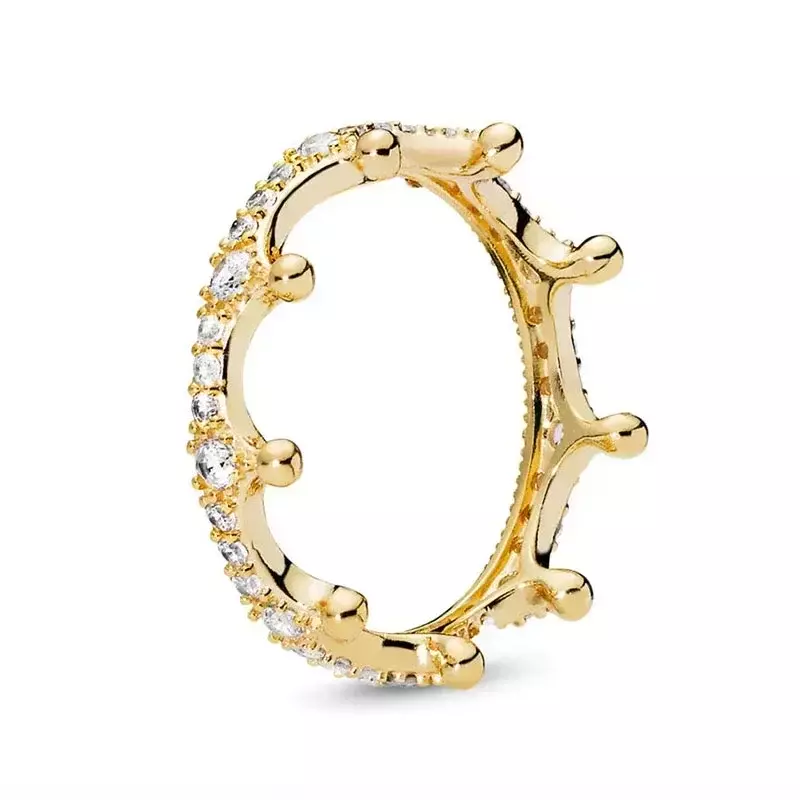 Nowy złoty pierścionek z serii 925 Sterling Silver Klasyczny kwadratowy pierścionek z koroną w kształcie serca Wykwintna luksusowa biżuteria z urokiem Prezenty rocznicowe