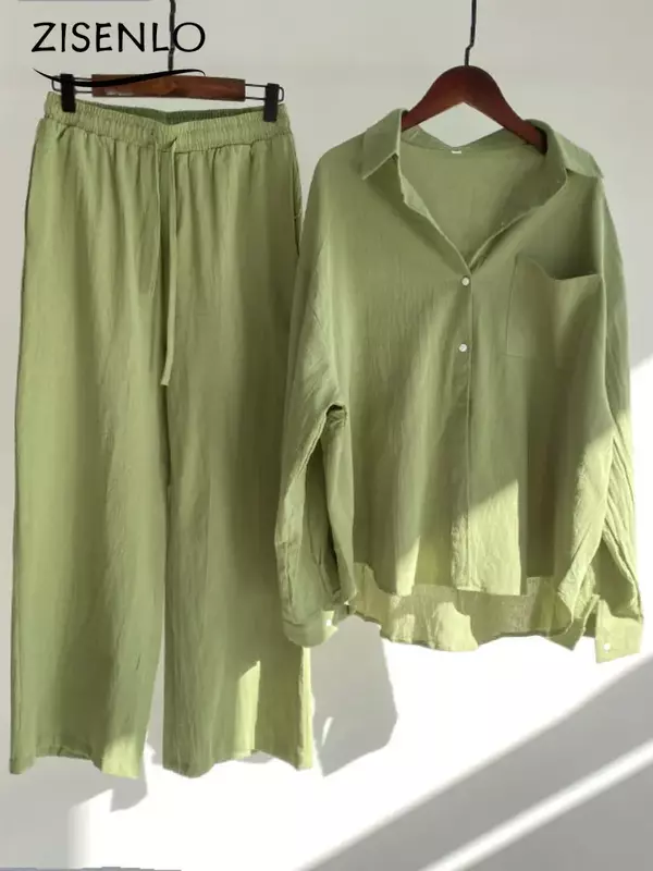 Set di ciondoli primavera estate nuova camicia Casual e pantaloni larghi a vita alta set di pantaloni a due pezzi abiti per le donne 2024 camicetta vestito
