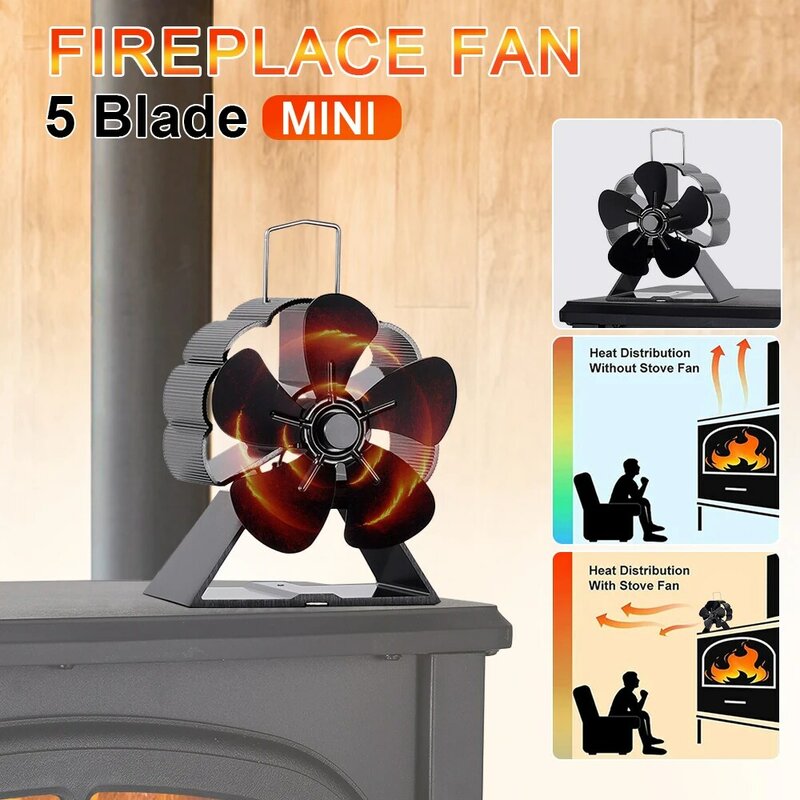 Mini 5 Blades Fireplace Fan Heat Powered Fan Stove Fan Log Wood Burner Eco-fan Quiet Heater Efficient Heat Distribution
