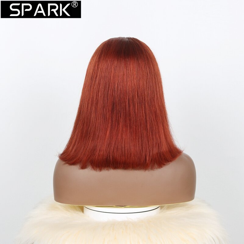SPARK-Straight curto Bob perucas de cabelo humano, marrom avermelhado, laço frontal perucas, 100% cabelo humano, pré arrancado, 180% Densidade, 13x4