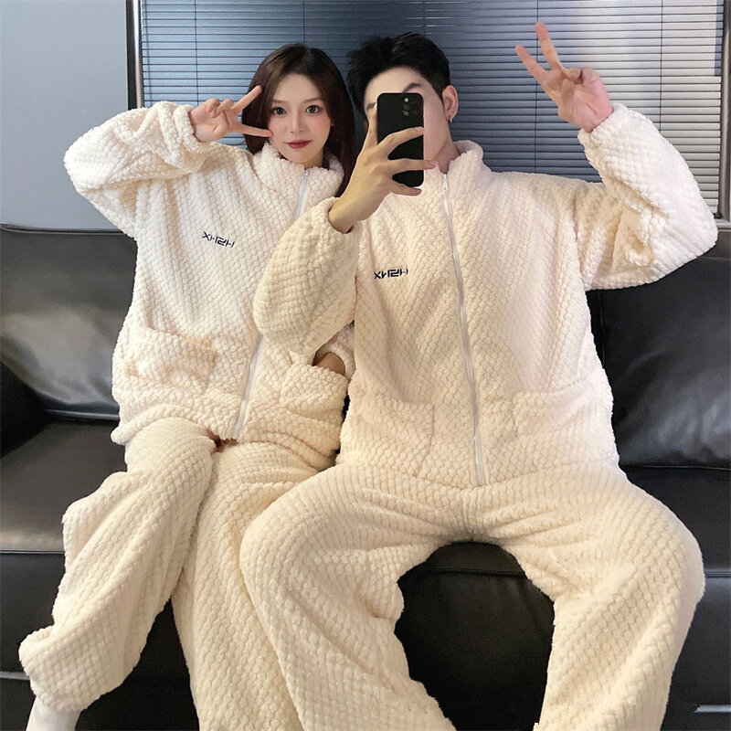 2024 теплые утепленные флисовые парные пижамы для сна мужские зимние пижамы корейские пижамы для пар Женские пижамные комплекты