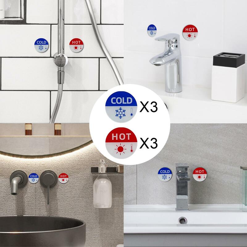 Etiqueta multiuso universal redonda, sinais quentes e frios, fácil de usar, etiqueta para cozinha, banheiro, torneira, pia, 6pcs