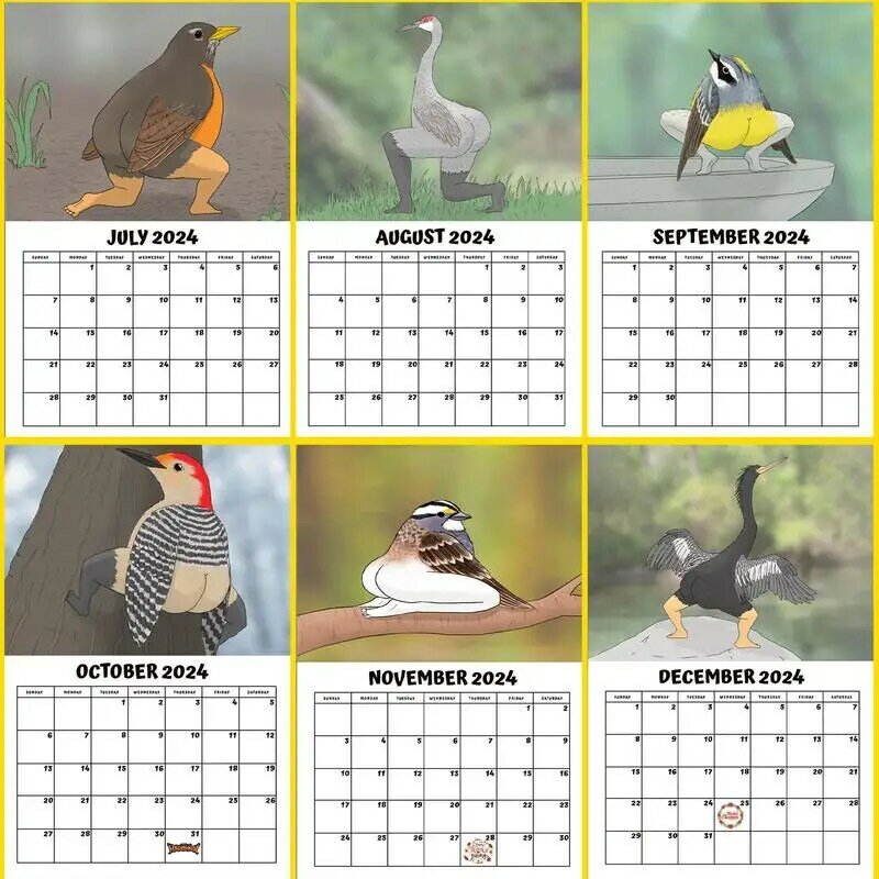Kalendarz 2024 niezwykle dokładnych ptaków dekoracyjny miesięczny kalendarz ścienny dla miłośników ptaków kalendarze pokoju do sypialni