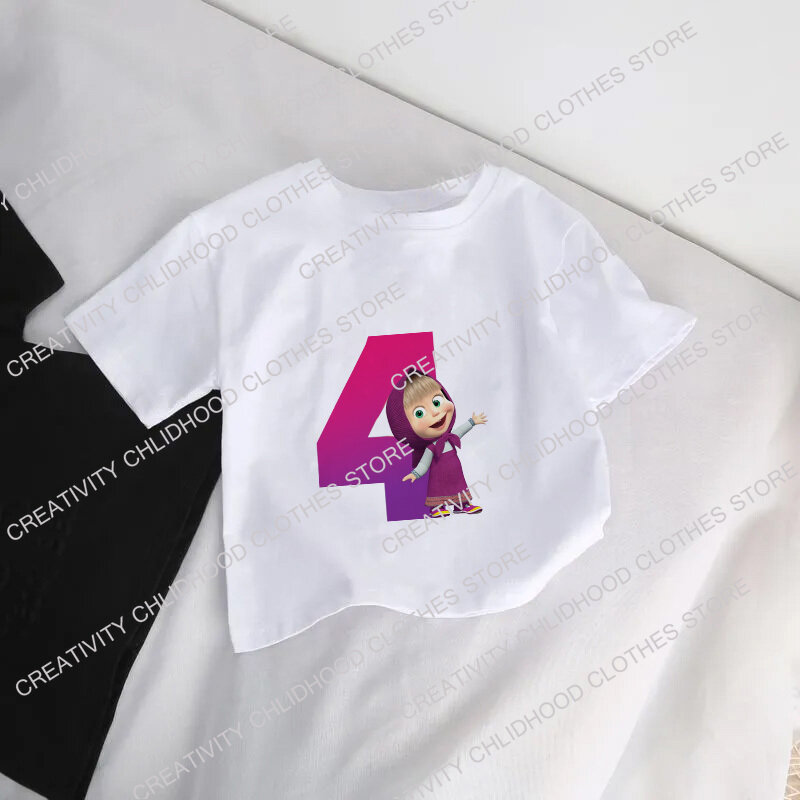 Mashas and Bear Children T-Shirt Number 123456789 Anime Cartoons Kid Tee Shirts Kawaii Tops Casual Clothes Boy Girl Short Sleeve