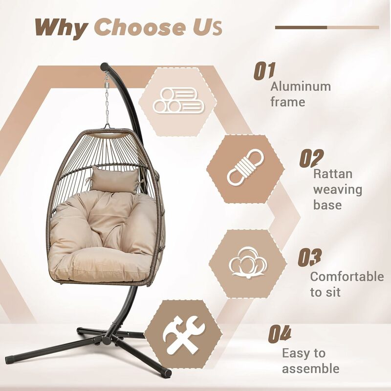 Кресло-яйцо для дома и улицы, подвесное кресло-качели с подставкой, плетеное кресло из ротанга, мягкая подушка для спальни и сада