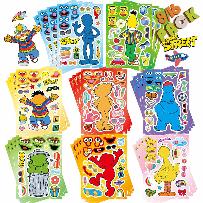 Blatt Sesam Straße Puzzle Aufkleber machen ein Gesicht montieren Puzzle DIY Cartoon Kinder Bildung Spielzeug Belohnung Party Dekoration Geschenk