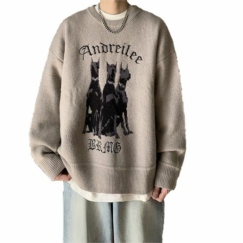 2023 męski sweter 3 Doberman pies Streetwear sweter z dzianiny Hip Hop Retro jesienna bawełniana swobodny sweter Hipster