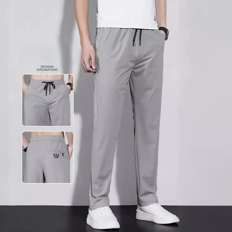 Celana ikat pinggang elastis pria, bawahan olahraga Jogging jala bernafas ukuran besar pinggang elastis lurus cocok Ideal untuk lelaki musim panas