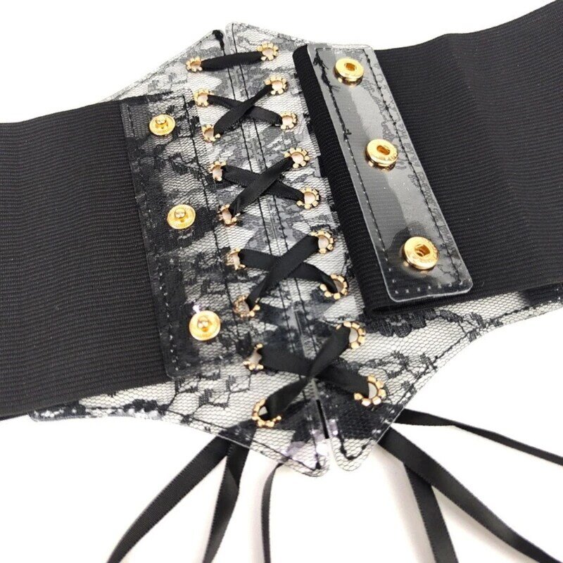 Черный кружевной широкий корсет на шнуровке для девочек, пояс-бюстье, пояс под грудью