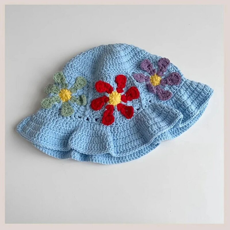 Flower Patch Crochet Sunflower Crochet Bucket Hat Knitted Sun Hat Granny Square Handmade Foldable Floppy Beach Hat Cute Comfy