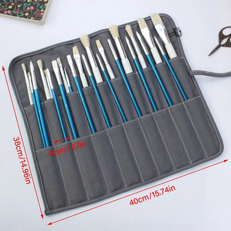 Roll-Up Pencil Bag 20 Hole Cute Floral Pencil Case Paint Brush Bag Korean Stationery Portable Cosmetic Storage Bag Office Supply