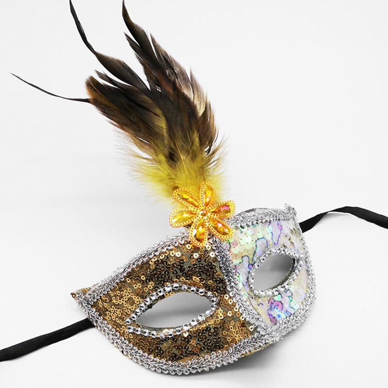スパンコールフェザーハーフフェイスアイマスク、ステージパフォーマンス、ハロウィーン、ダンス、仮面舞踏会パーティー、調節可能なマスク用品、装飾アクセサリー