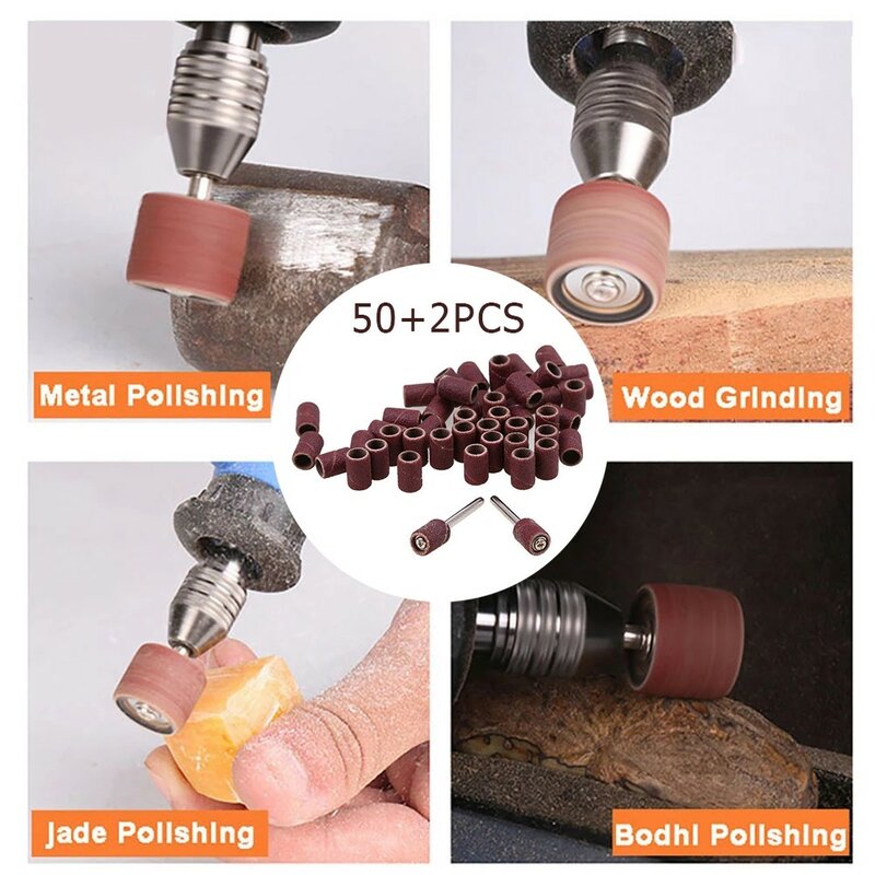 2pcs Mandrels Sanding Band 50pcs Drum For Wood Polishing Good Wear Resistance Power Tools Rotary Tool Sandpaper