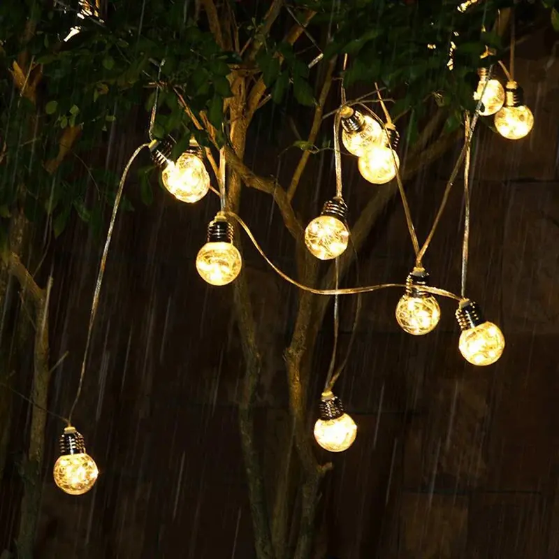 Guirxiété lumineuse solaire à LED pour jardin extérieur, ampoules en fil de cuivre, décoration de guirxiété, éclairage de camping, lampe solaire, 10 ampoules, 20 ampoules