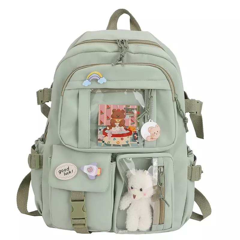 Plaid Transparent PVC Kawaii Contrast Color Girls College Leisure Kawaii Backpack Large Nylon School Backpack For Girls Boys Bag