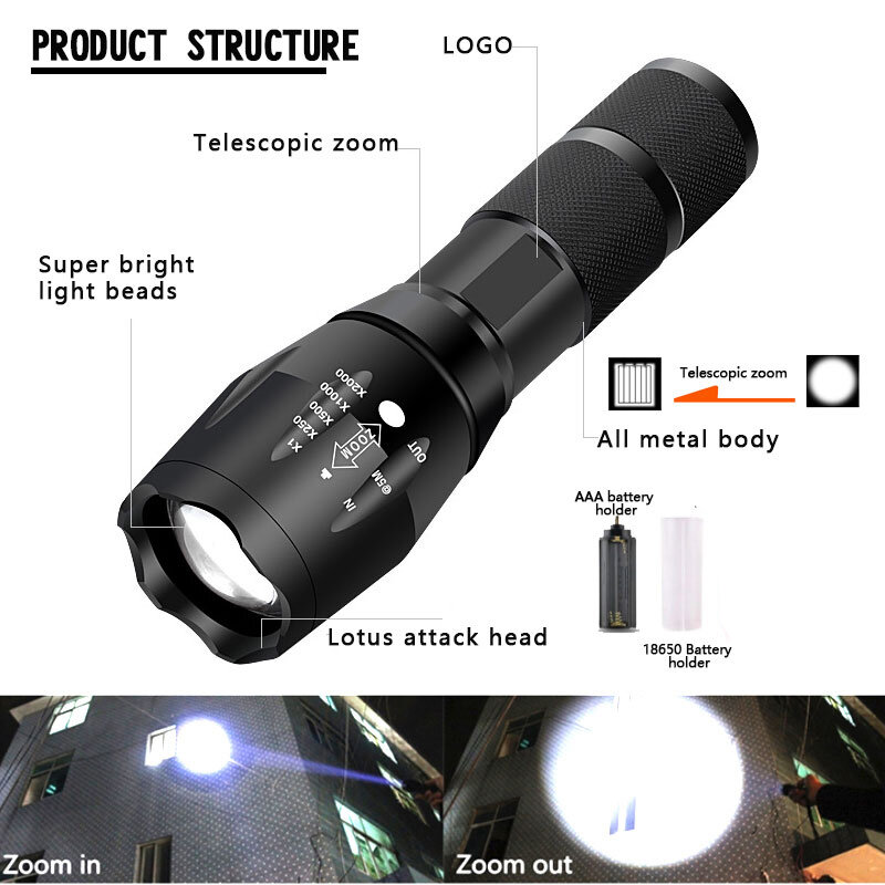 LED Rechargeable Flashlight linterna torch 18650 Battery 5 Modes Waterproof Outdoor Camping Powerful Led Flashlight