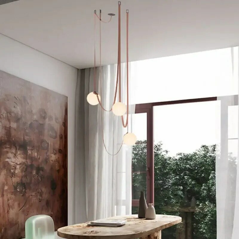 Nordic Leather Belt LED Pendant Lights, Sala de estar, Sala de jantar, café lâmpada do teto, Decoração Home Light, vidro branco leitoso, 20cm