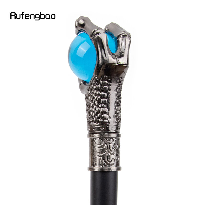 드래곤 클로 그립 블루 유리 공 실버 워킹 지팡이, 패션 장식 워킹 스틱, 코스프레 지팡이 손잡이 크로시에 93cm