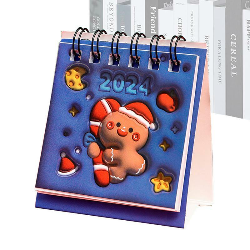 Маленький настольный календарь 2023-2024, календарь для стола на Рождество, календарь из толстой бумаги с двойным проводом, прочный календарь на стол 2024