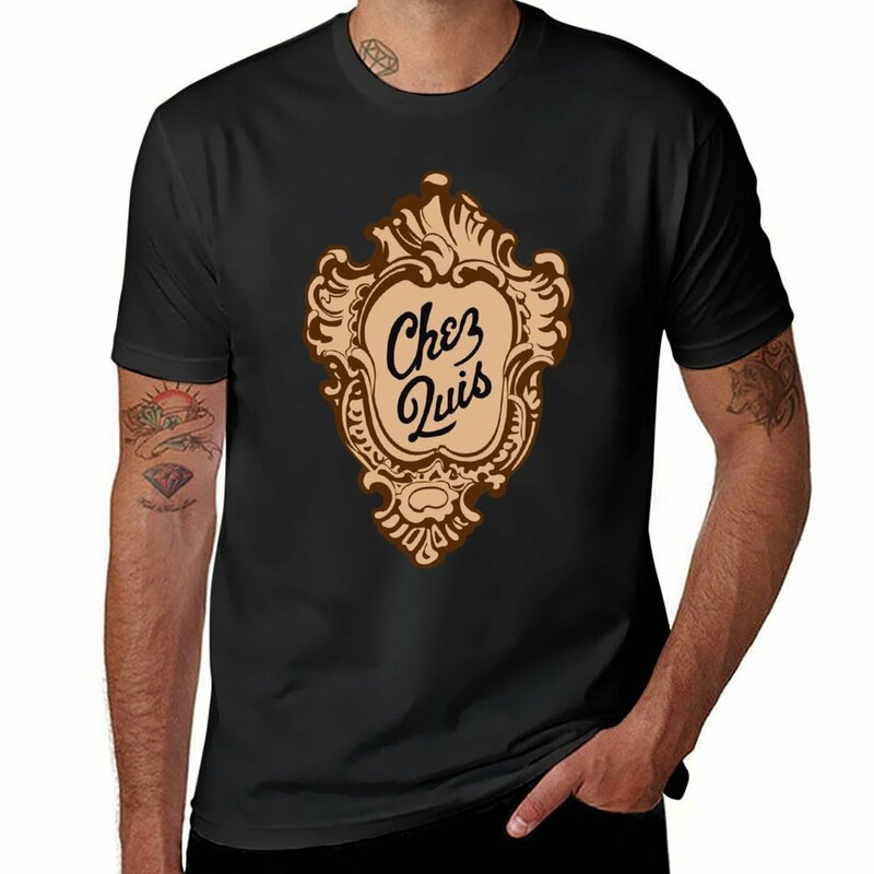 T-shirt barata do logotipo do restaurante do Quis para homens, tops esbranquiçados bonitos, como visto no dia de Ferris Bueller