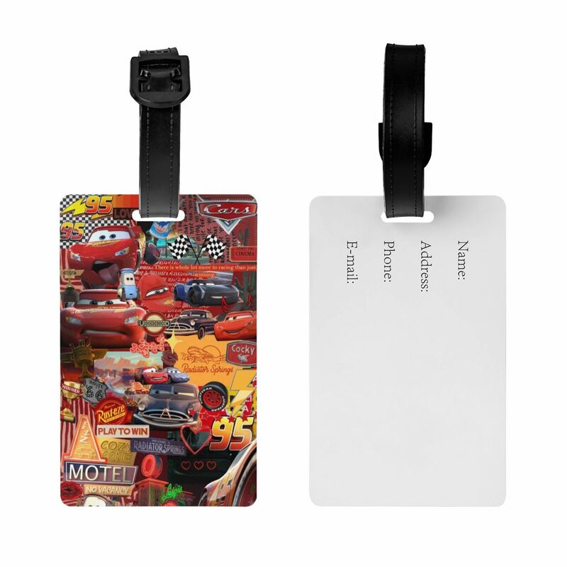 Lightning McQueen Cars Etiqueta de equipaje de dibujos animados, bolsa de viaje, Maleta, cubierta de privacidad, tarjeta de identificación de nombre