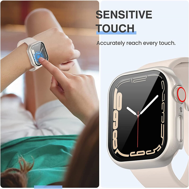 Glazen + Hoes Voor Apple Watch Case 8 7 6 Se 5 9 Iwatch Accessorie Screen Protector Apple Watch Serie 44Mm 45Mm 41Mm 40Mm 42Mm 38Mm