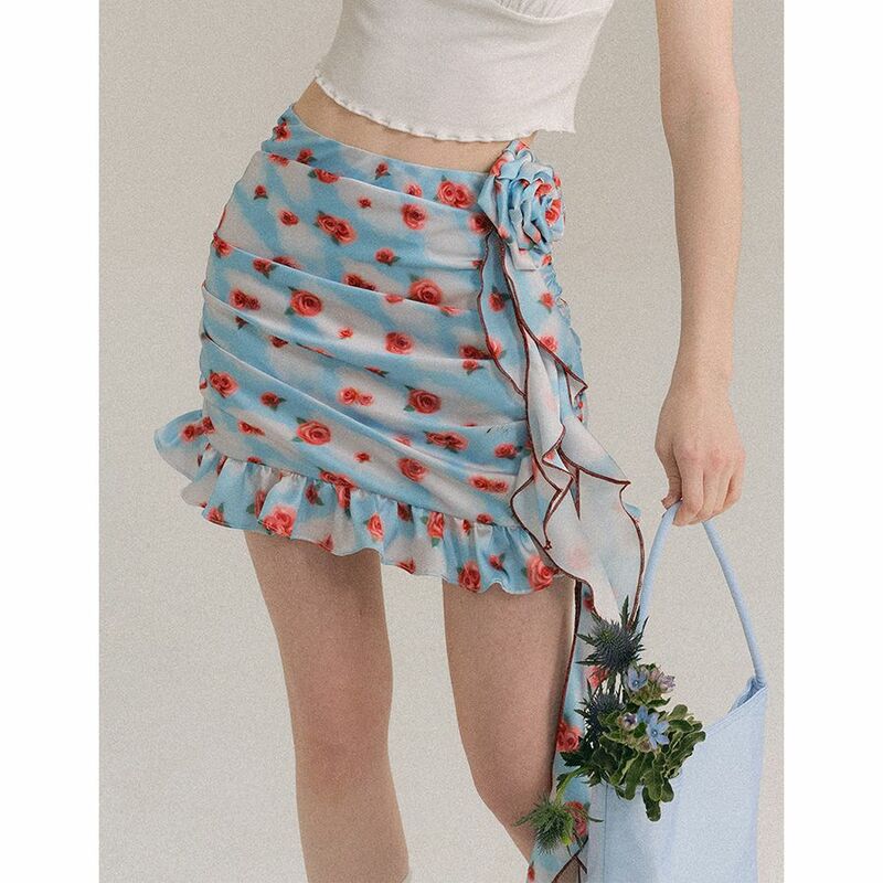 Gaun musim panas Y2K Retro Floral tali Spaghetti gaun seksi pesta klub estetika mode Mini busur untuk Wanita Sundress A-Line