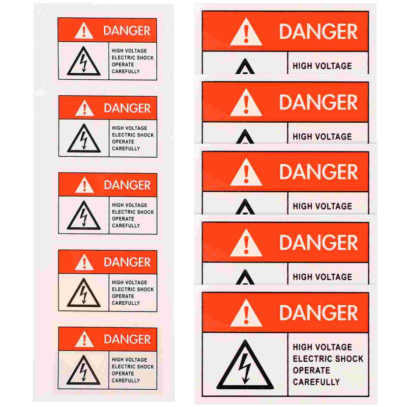 Pegatinas adhesivas de advertencia de peligro para piezas, 10 señales de seguridad, calcomanía de texto de fuente grande transparente