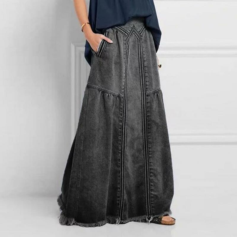 Модная женская юбка, однотонная винтажная джинсовая юбка со средней талией, стирающаяся в стиральной машине