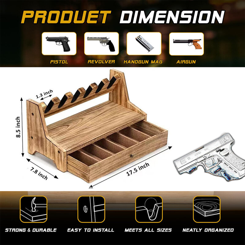 Estante de madera para pistola, caja fuerte con cajón, soporte interior para pistola, armarios, escritorio