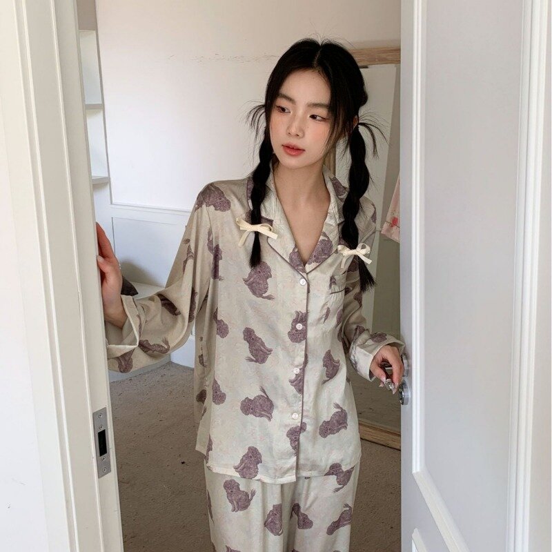 Pijama de perro rizado para mujer, estilo coreano Ins, perezoso y dulce, piel de dibujos animados para el hogar, imitación de seda, estilo fino de primavera