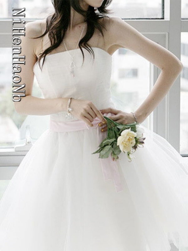 Nieuwe Lente Witte Korte Trouwjurken Lace Up Back Vestidos Prinses Bruid Toga Prom Dress