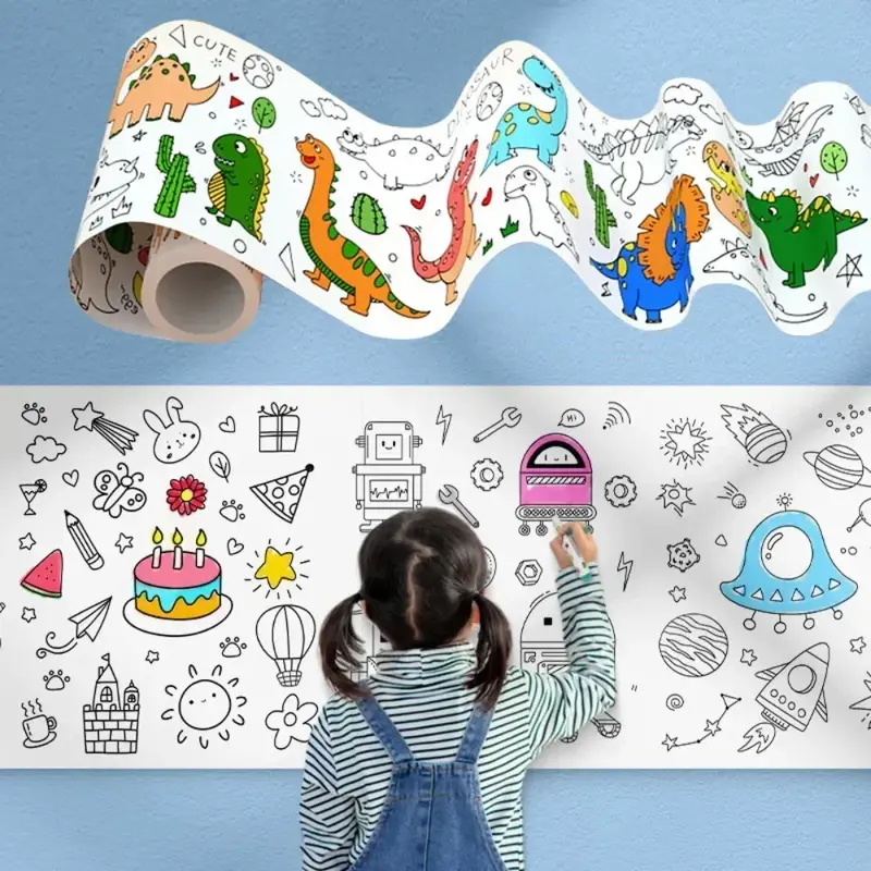 Rollo de dibujo para niños, papel de relleno de Color adhesivo, rollo de papel para colorear, pintura DIY, juguetes educativos