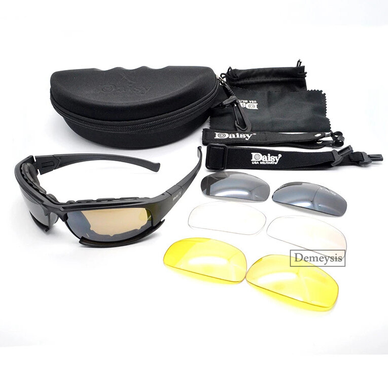Daisy 전술 편광 안경 군용 고글 렌즈 4개 포함 군용 선글라스 진품 상자 남성용 사격 하이킹 안경 Gafas