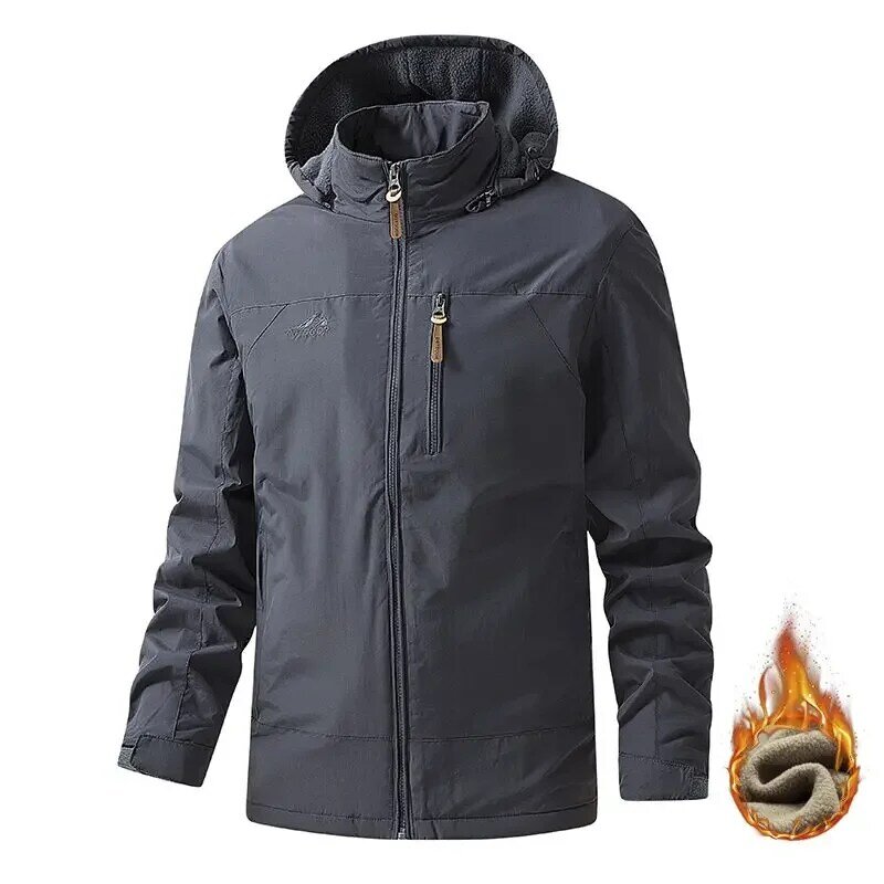 Men's Winter Warm Coat Fleece Warm Windproof Waterproof Spring Outdoor Casual Jacket Can Be Removed Hat Hardshell Jackets