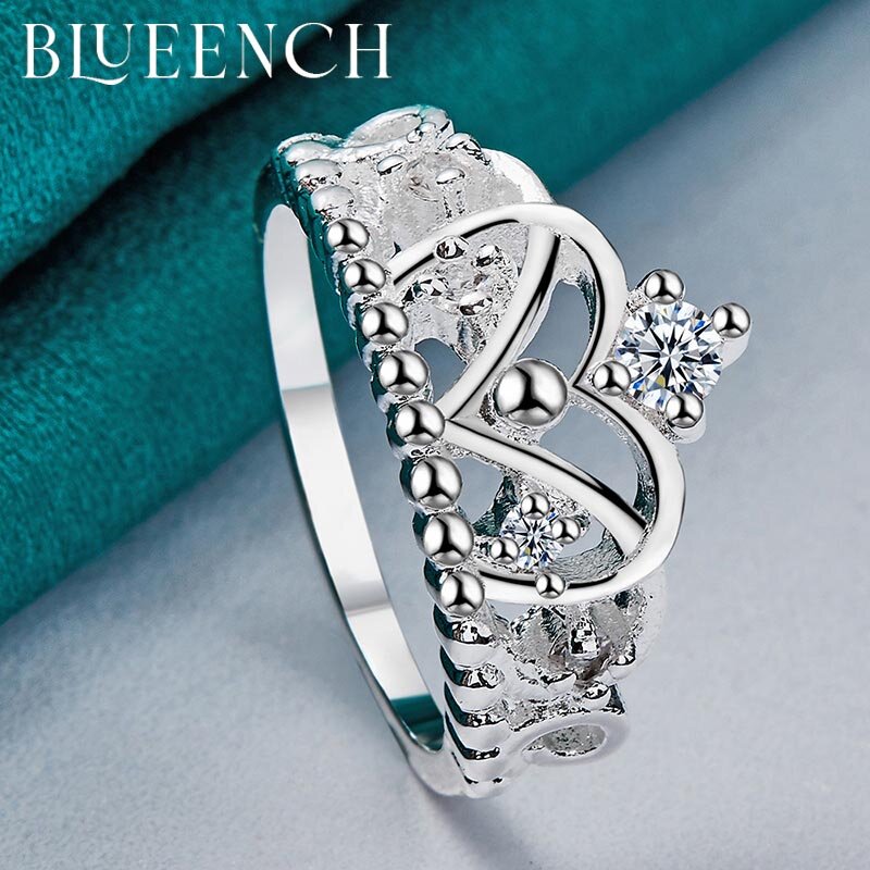 Blueench 925 Sterling Zilveren Kroon Zirkoon Ring Voor Vrouwen Voorstel Wedding Party Charm Temperament Mode-sieraden