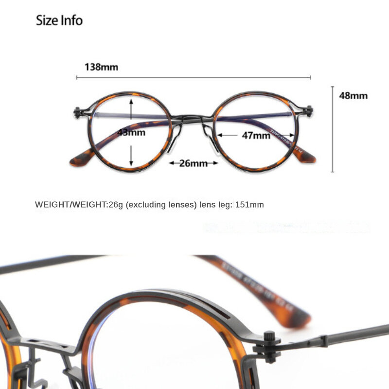 Luxury Retro Acetate Large Round Eyeglass Frame Men Optical Prescription Eyewear Frame New Men Myopia Glasses Frame Brand Design