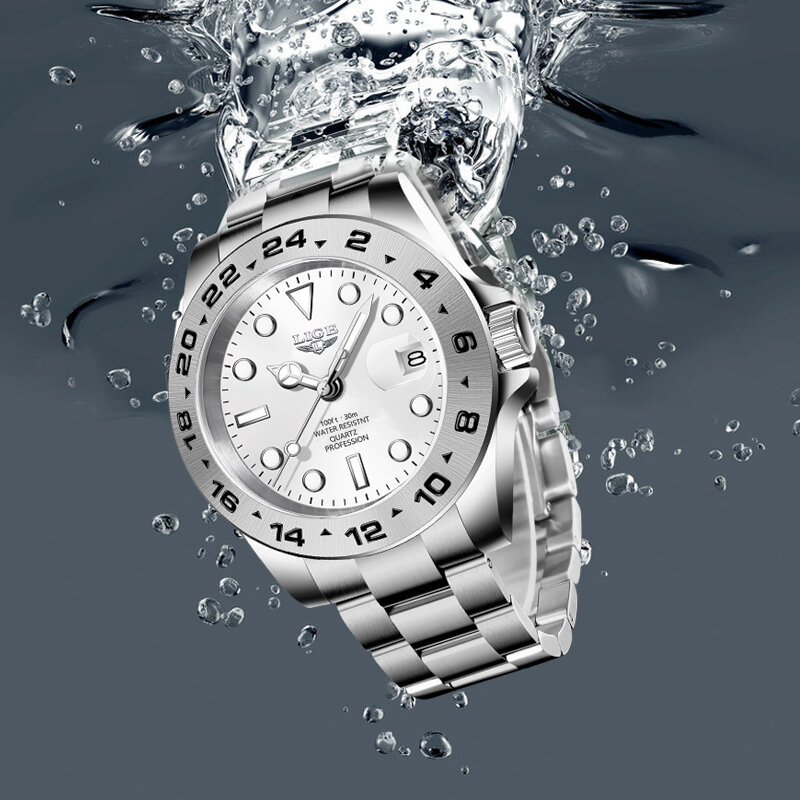 ساعة يد كوارتز مقاومة للماء للرجال من LIGE-مع تاريخ وصندوق ، ساعات رياضية ، ساعة غواص ، علامة تجارية مشهورة ، أزياء فاخرة