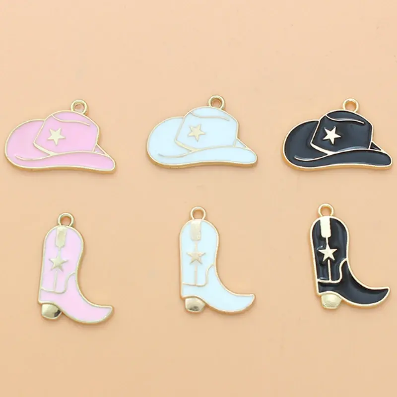 WZNB 10Pcs Enamel Cowboy Boots Hat Charms Alloy Pendant for Jewelry Making DIY Earrings Necklaces Accessories Wholesale