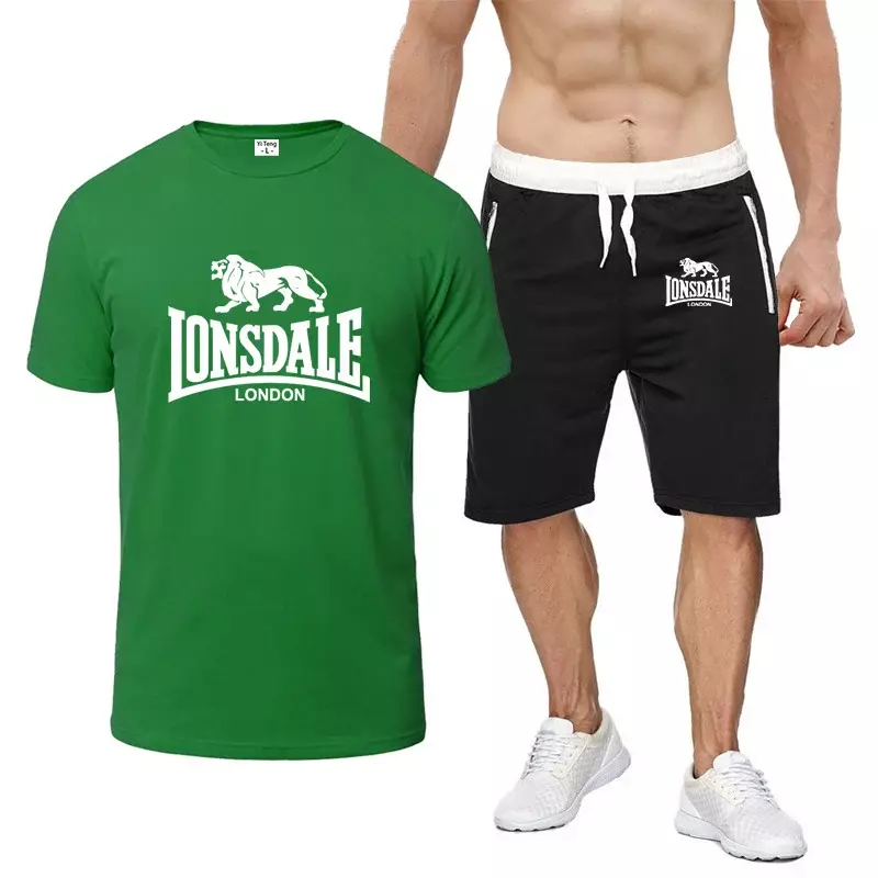 Lonsdale-Conjunto de camiseta de manga corta y pantalones cortos para hombre, traje informal de 8 colores con estampado de estilo veraniego, 2024