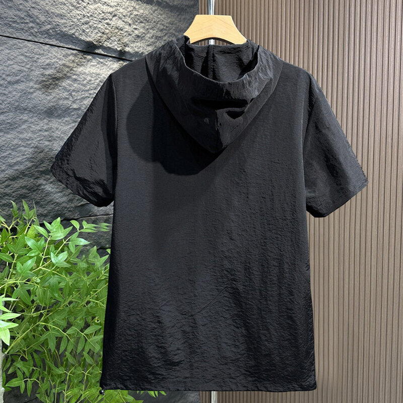 メンズ半袖フード付きTシャツとショーツ,単色,カジュアル,ラージサイズ,10xl,11xl,ラージサイズ,夏