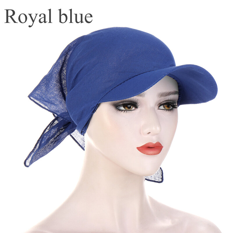 Topi pelindung matahari untuk wanita, topi Turban bertali warna polos, topi peneduh pantai modis, topi luar ruangan untuk wanita