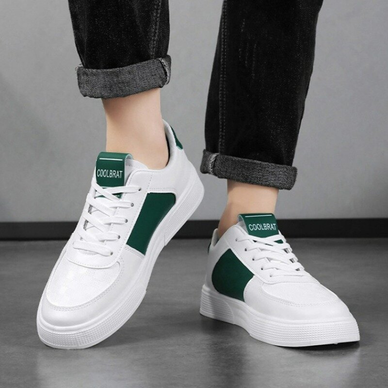 Men's Leather Sneakers 2024 Summer Fashion Platform Shoes Lace-up Breathable Lightweight Walking Shoes Casual Sneakers for Men