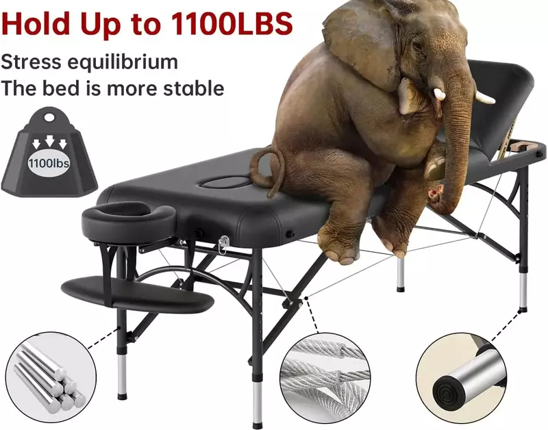 Профессиональный массажный стол, портативный складной столик 84 дюйма из пены с эффектом памяти, алюминиевый, для ног до 1100 фунтов, легкий, для спа-салонов и татуировок