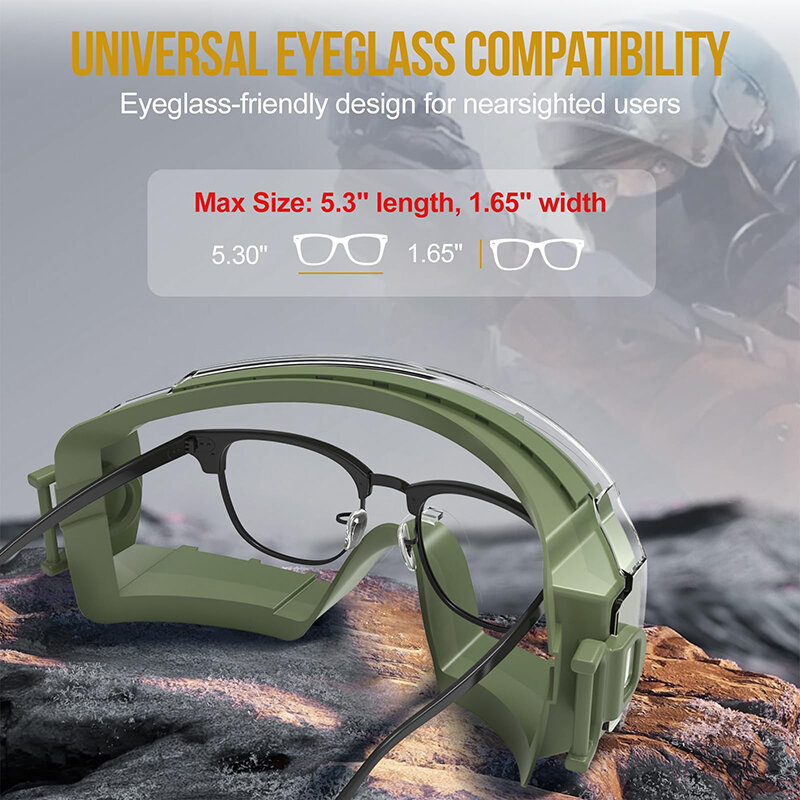 OneTigris 안경 위의 전술 고글, 김서림 방지 전술 안경, 안전 OTG 고글 보호, 교환 가능한 렌즈 포함