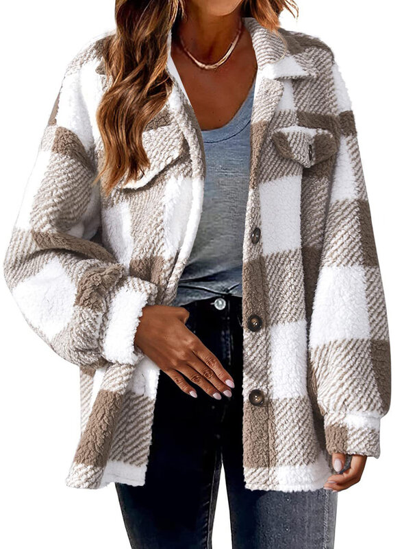 Женское клетчатое пальто из искусственного меха, теплая мягкая искусственная верхняя одежда, плюшевое пальто с карманом, модель сезона осень-зима 2023 года