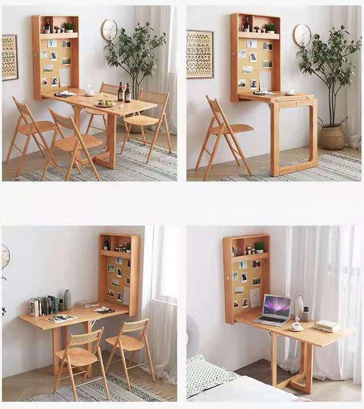 Mesa de pared plegable de madera maciza innovadora, escritorio de computadora de pared que ahorra espacio, se puede utilizar como mesa de comedor